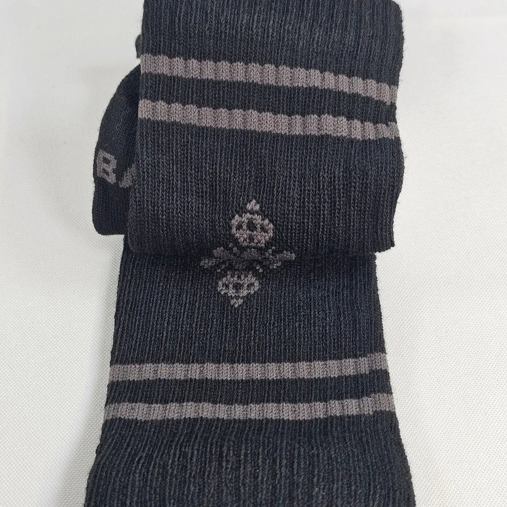 New Bombas Calf Socks Black Grey Stripe Crown Logo Honeycomb Arch Support Medium